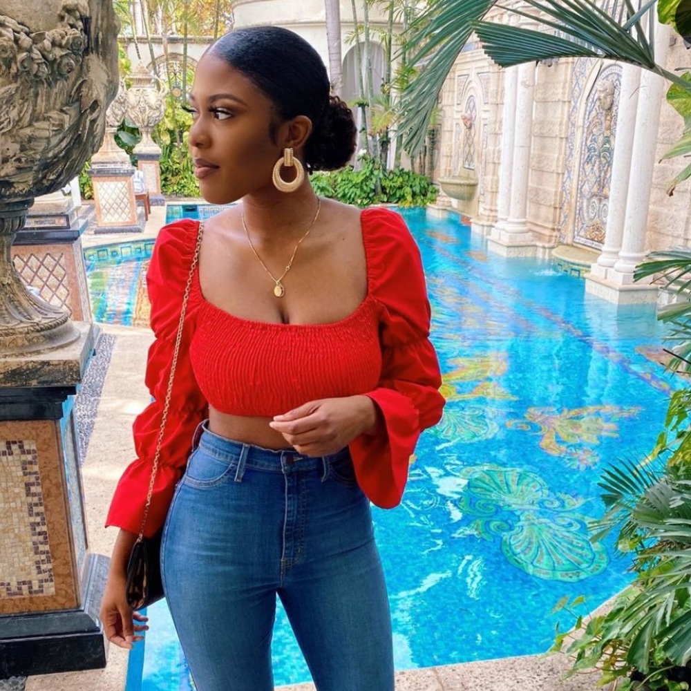 Red Puff Ruched Crop Top - Picture 2 of 2